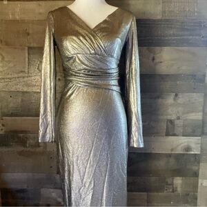 Eliza J Silver Long Sleeve Ruched Wrap Dress